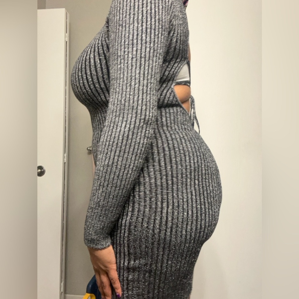 Y/Project Metallic Silver Ribbed Long sleeve Backless Dress - Picture 3 of 4